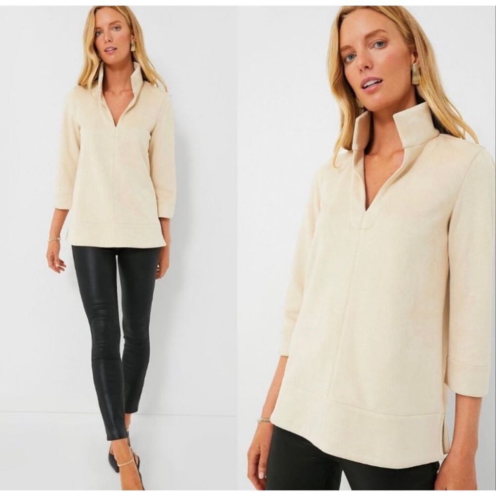 NWOT Tuckernuck Suede Margot Stand Collar Blouse,Tan XXL $168 F36